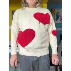 NWT  Aelfric Eden White Red Love Heart Pullover Sweater Top  Men’s Size Small